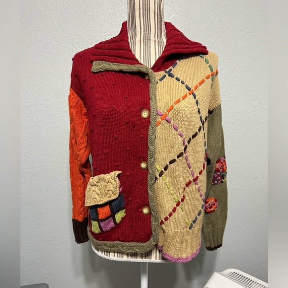 Vintage Susan Bristol knit sweater petite small multi colored button cardigan - Picture 7 of 10